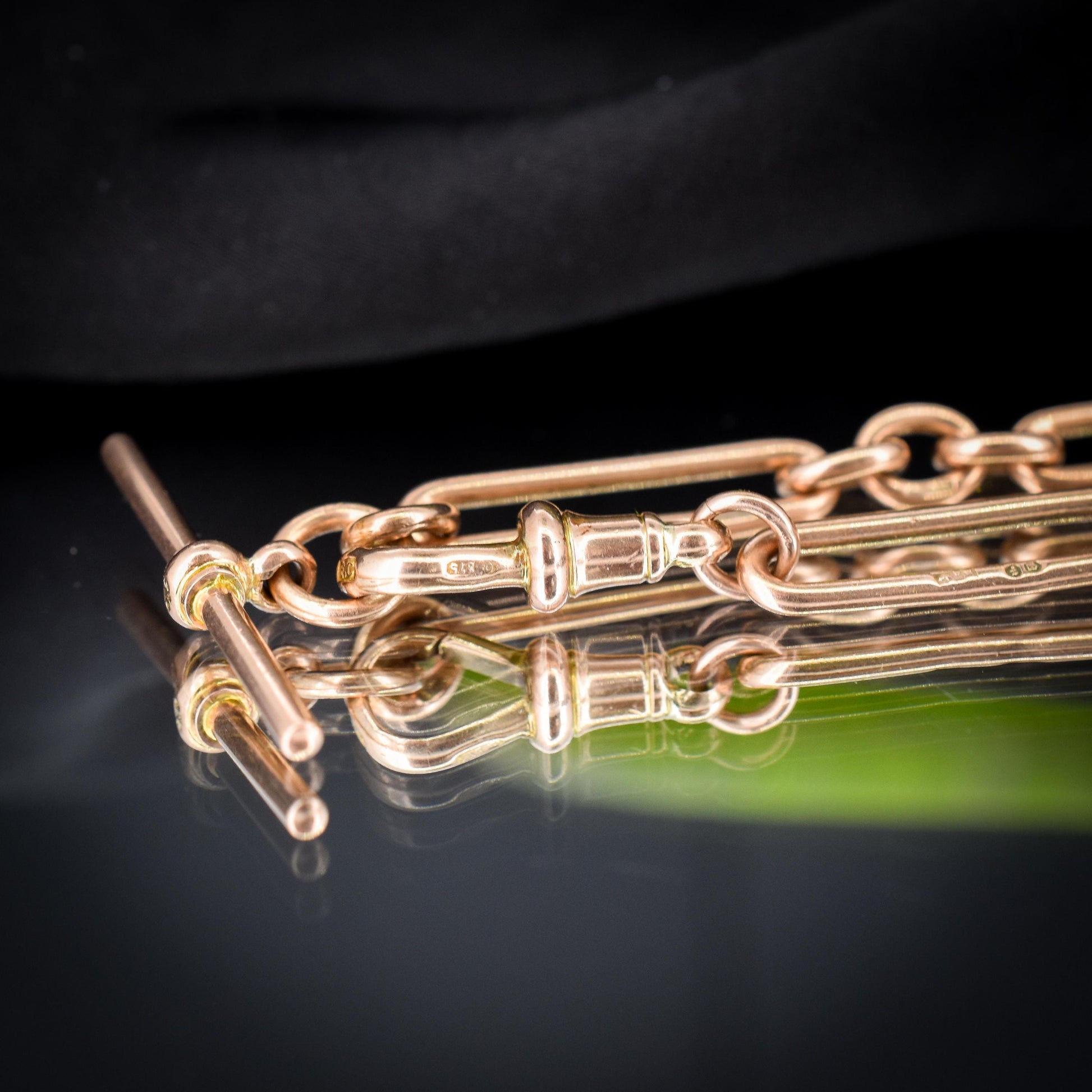 Antique '1924' 9ct Gold Trombone Link Bracelet with Dog Clip and T-bar 7.25"