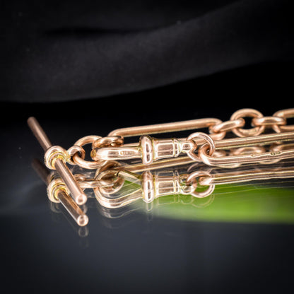 Antique '1924' 9ct Gold Trombone Link Bracelet with Dog Clip and T-bar 7.25"