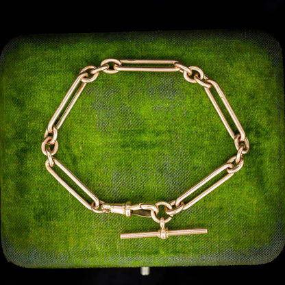 Antique '1924' 9ct Gold Trombone Link Bracelet with Dog Clip and T-bar 7.25"