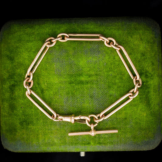 Antique '1924' 9ct Gold Trombone Link Bracelet with Dog Clip and T-bar 7.25"
