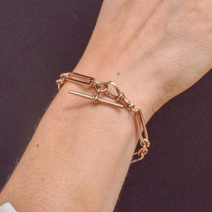 Antique '1924' 9ct Gold Trombone Link Bracelet with Dog Clip and T-bar 7.25"