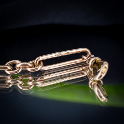 Antique '1924' 9ct Gold Trombone Link Bracelet with Dog Clip and T-bar 7.25"