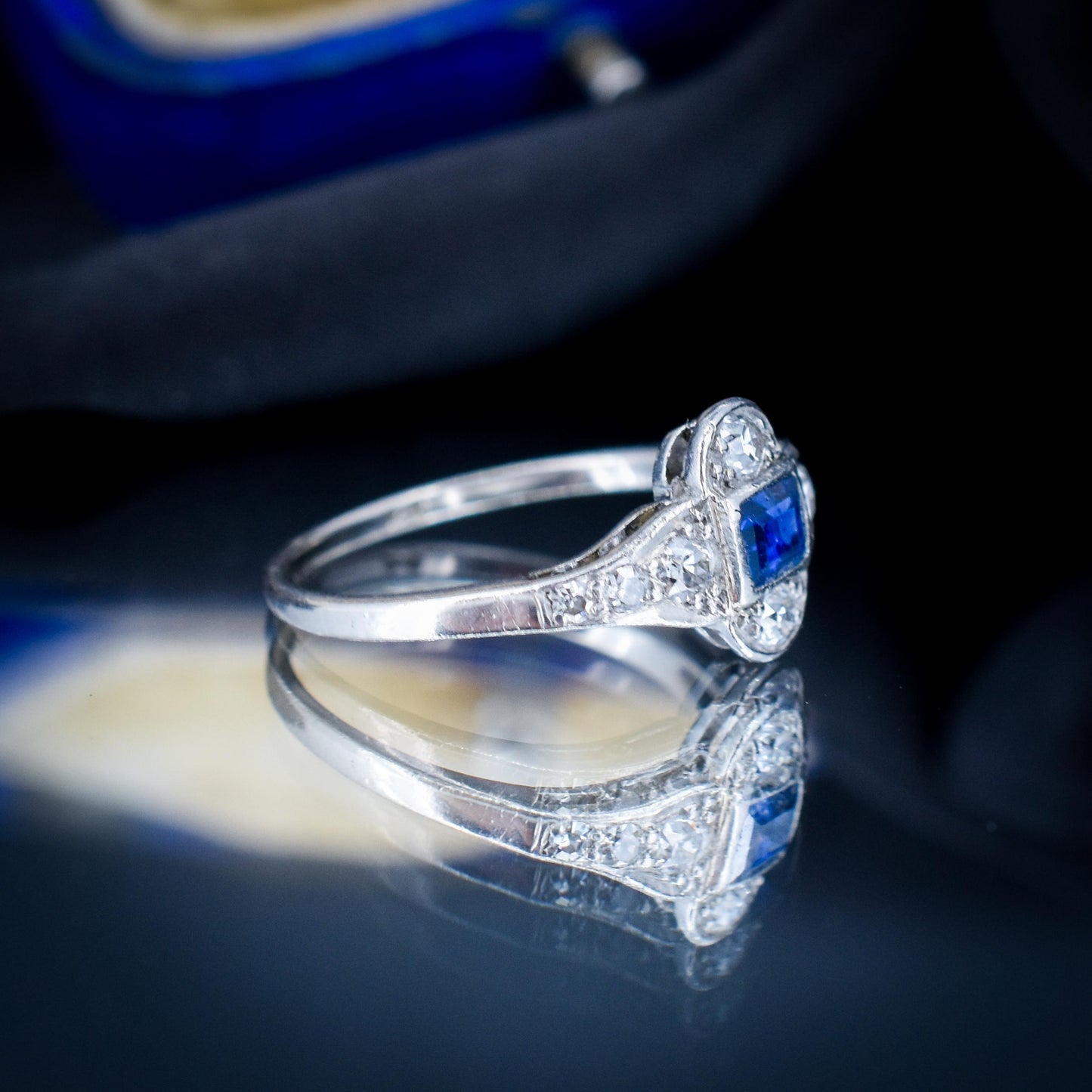 Art Deco Blue Sapphire and Diamond Platinum Ring