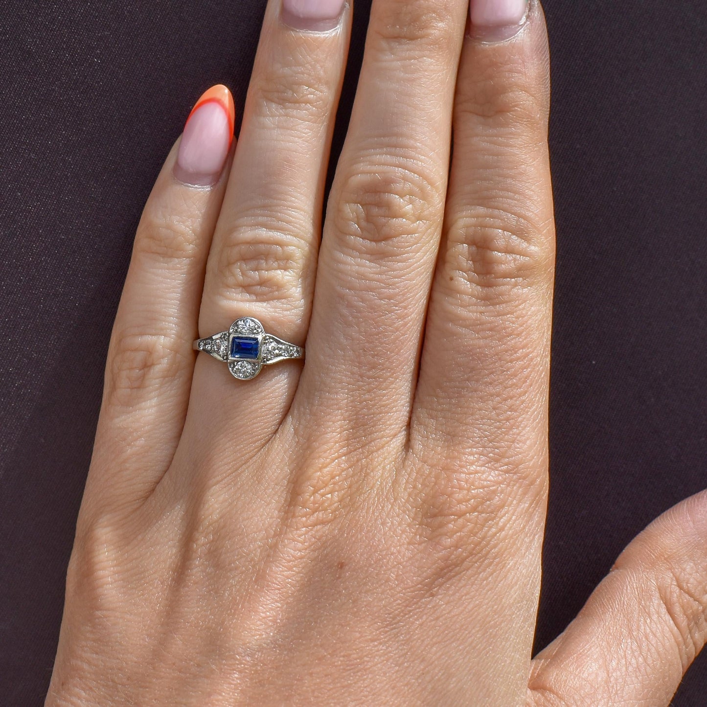 Art Deco Blue Sapphire and Diamond Platinum Ring