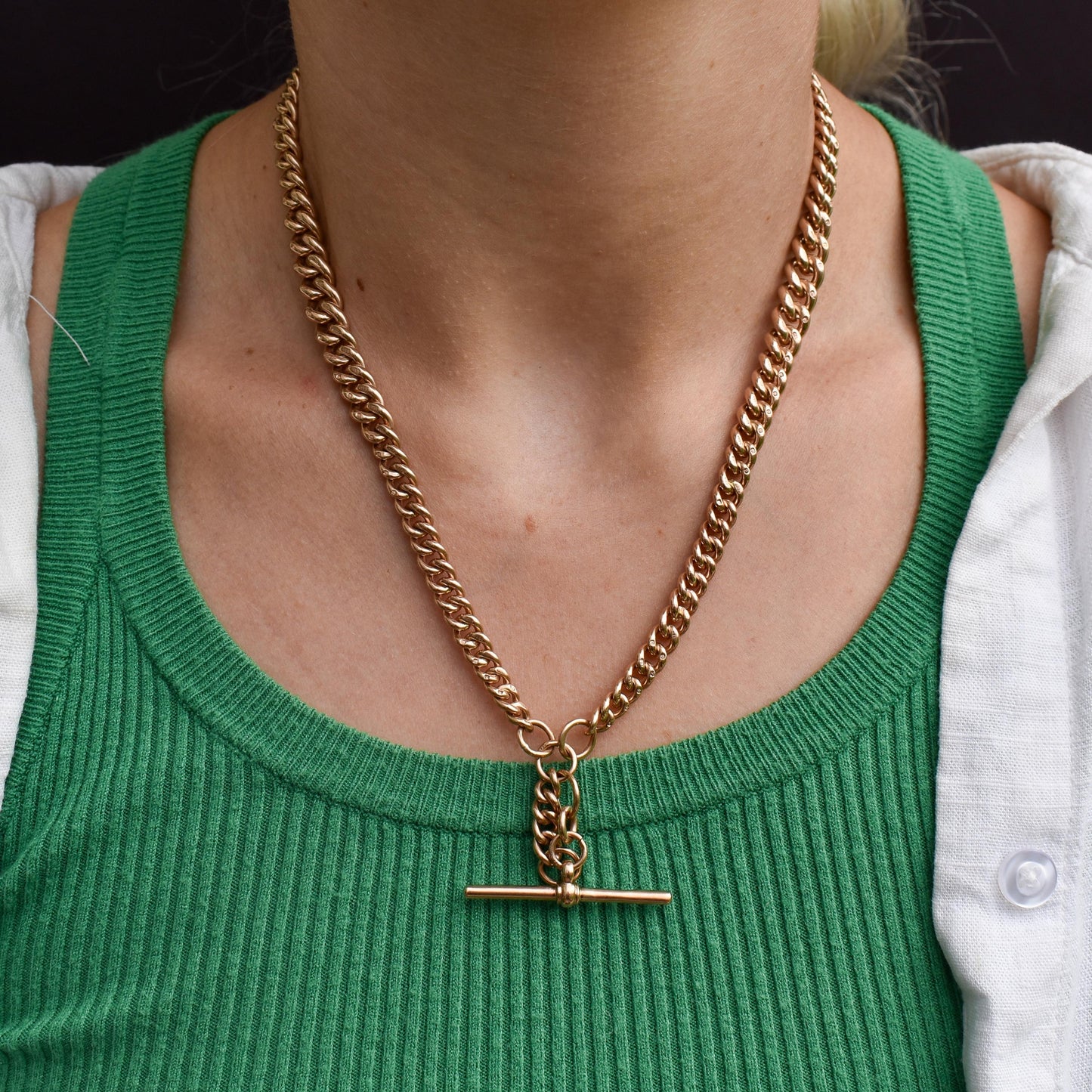 Antique 18.5" 9ct Gold Curb Link Dog Clip Albert Watch Chain Necklace - Dated 1920