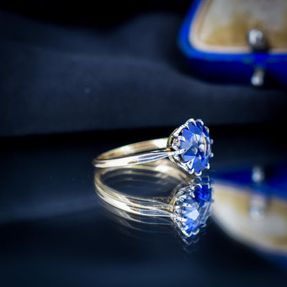 Vintage 2.60ct Round Sapphire Solitaire 18ct Gold Ring