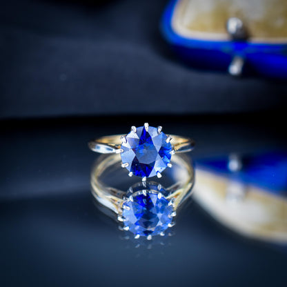 Vintage 2.60ct Round Sapphire Solitaire 18ct Gold Ring