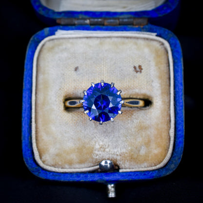 Vintage 2.60ct Round Sapphire Solitaire 18ct Gold Ring