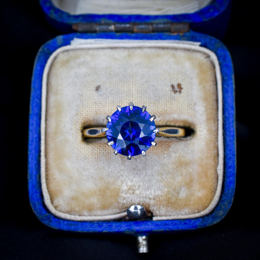 Vintage 2.60ct Round Sapphire Solitaire 18ct Gold Ring