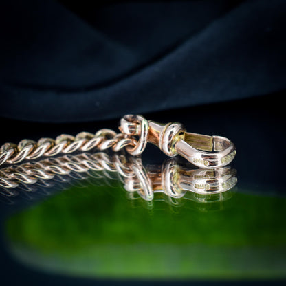 Antique Graduated Curb 9ct Gold Bracelet with Dog Clip and T-bar Drop | 8.25"