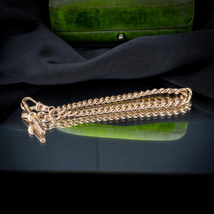 Antique Graduated Curb 9ct Gold Bracelet with Dog Clip and T-bar Drop | 8.25"