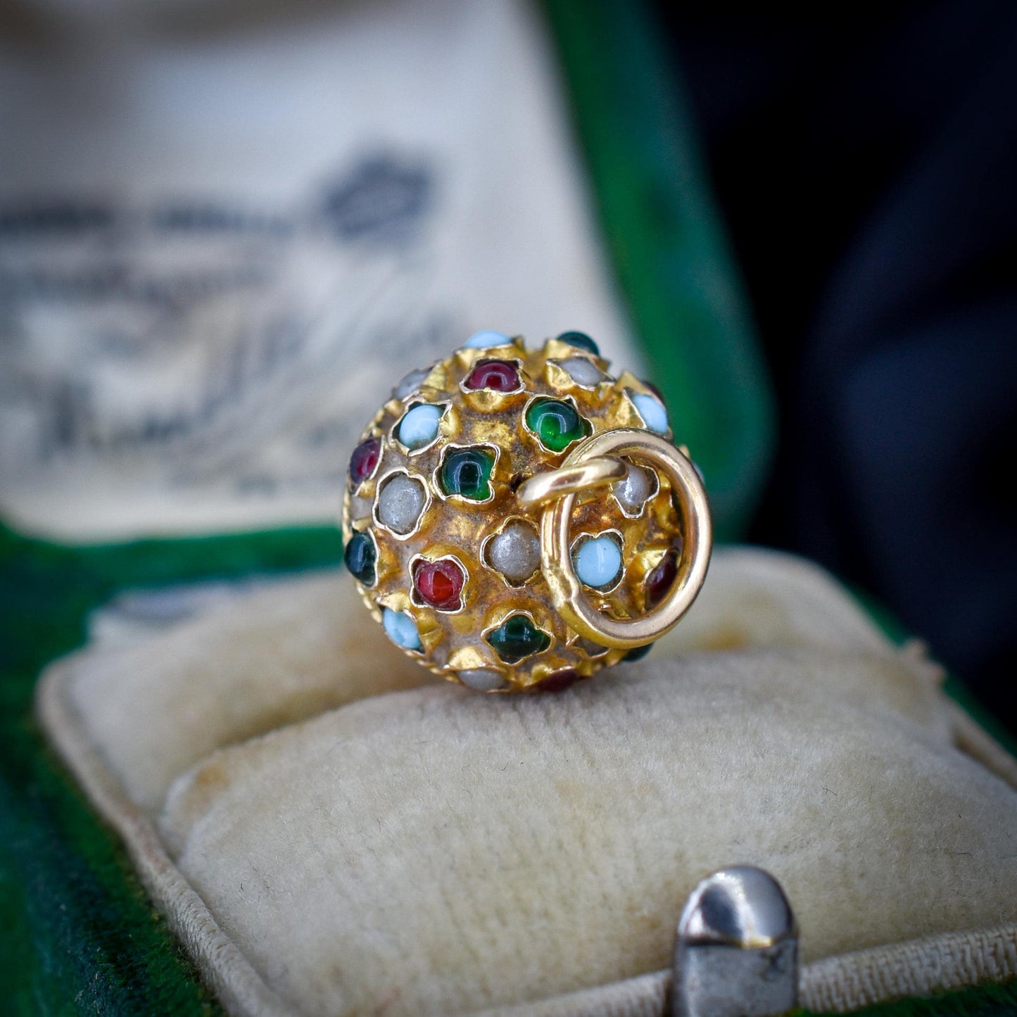 Antique Portuguese Multi Gem Acorn 19ct Gold Charm Pendant