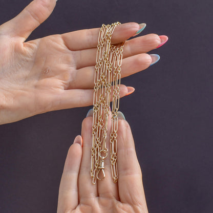 Antique Victorian 9ct Gold Paper Link Chain Necklace 41" Length