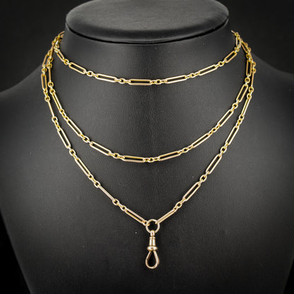 Antique Victorian 9ct Gold Paper Link Chain Necklace 41" Length