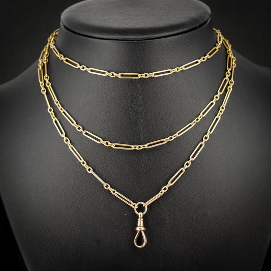 Antique Victorian 9ct Gold Paper Link Chain Necklace 41" Length