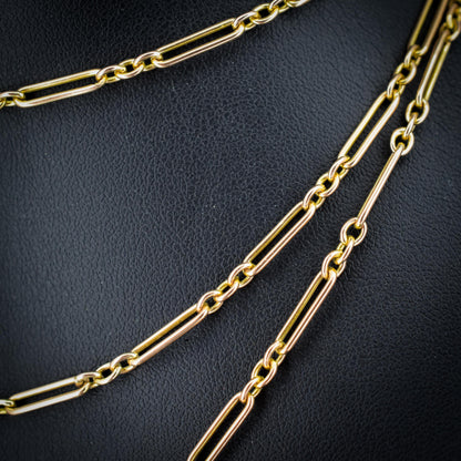Antique Victorian 9ct Gold Paper Link Chain Necklace 41" Length