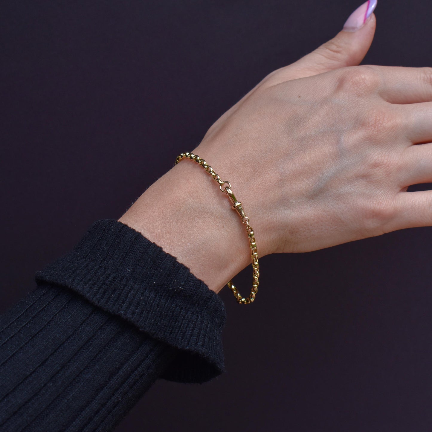 Antique 9ct Yellow Gold Belcher Link Bracelet with Dog Clip | 7.5" Length