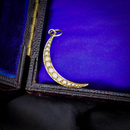 Antique 15ct Gold Pearl Crescent Moon Pendant
