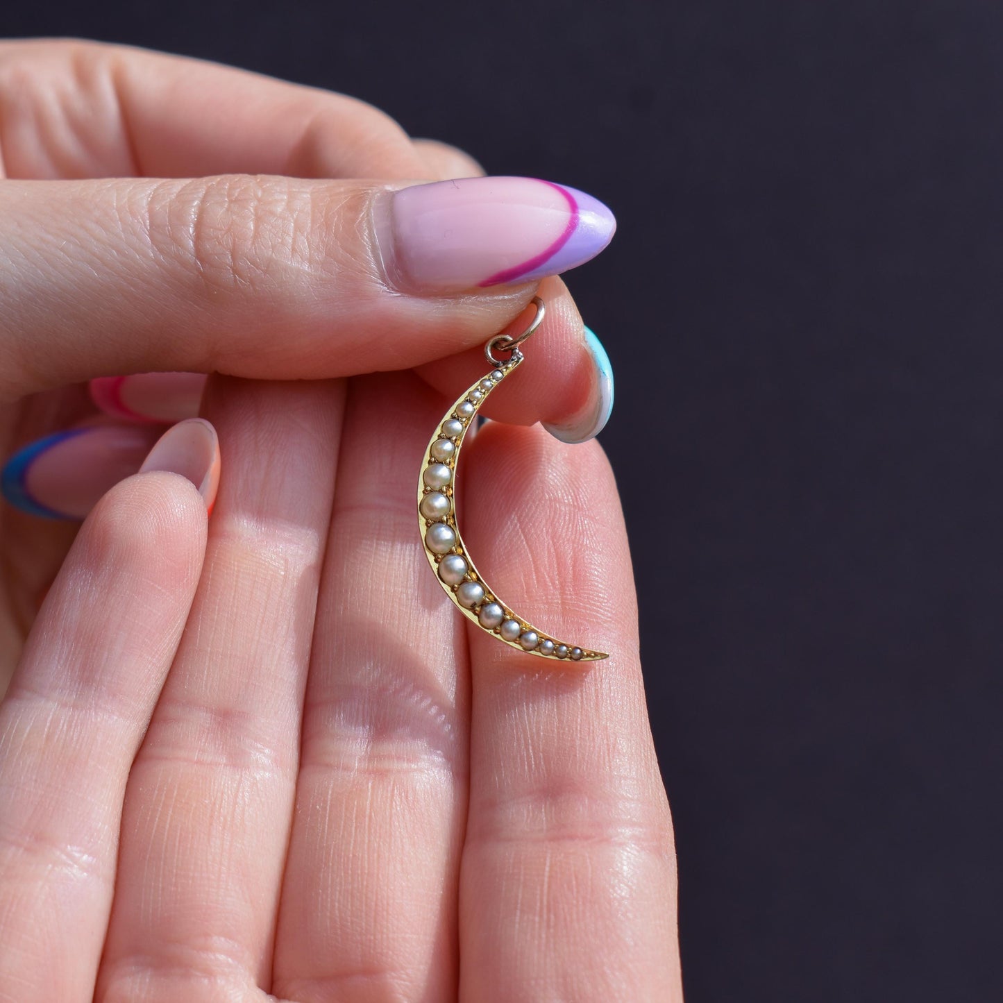 Antique 15ct Gold Pearl Crescent Moon Pendant