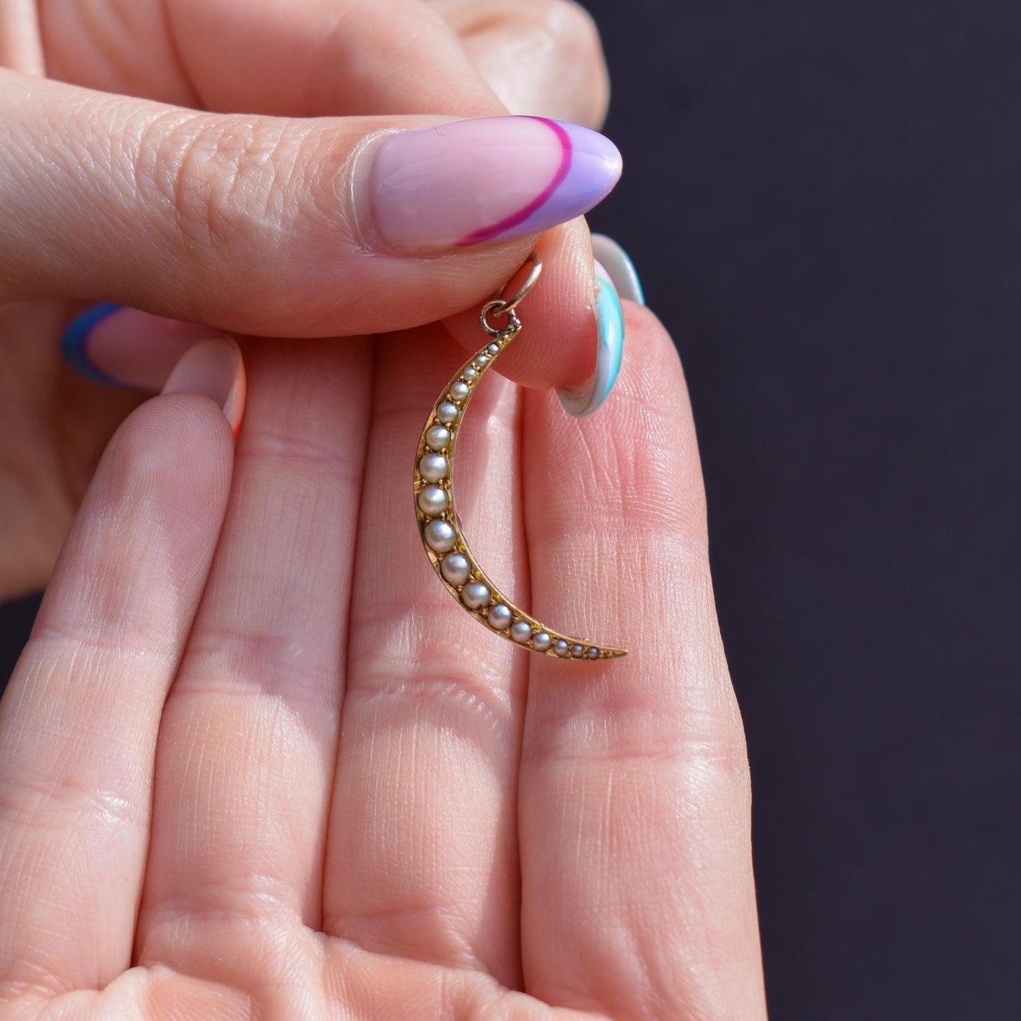 Antique 15ct Gold Pearl Crescent Moon Pendant