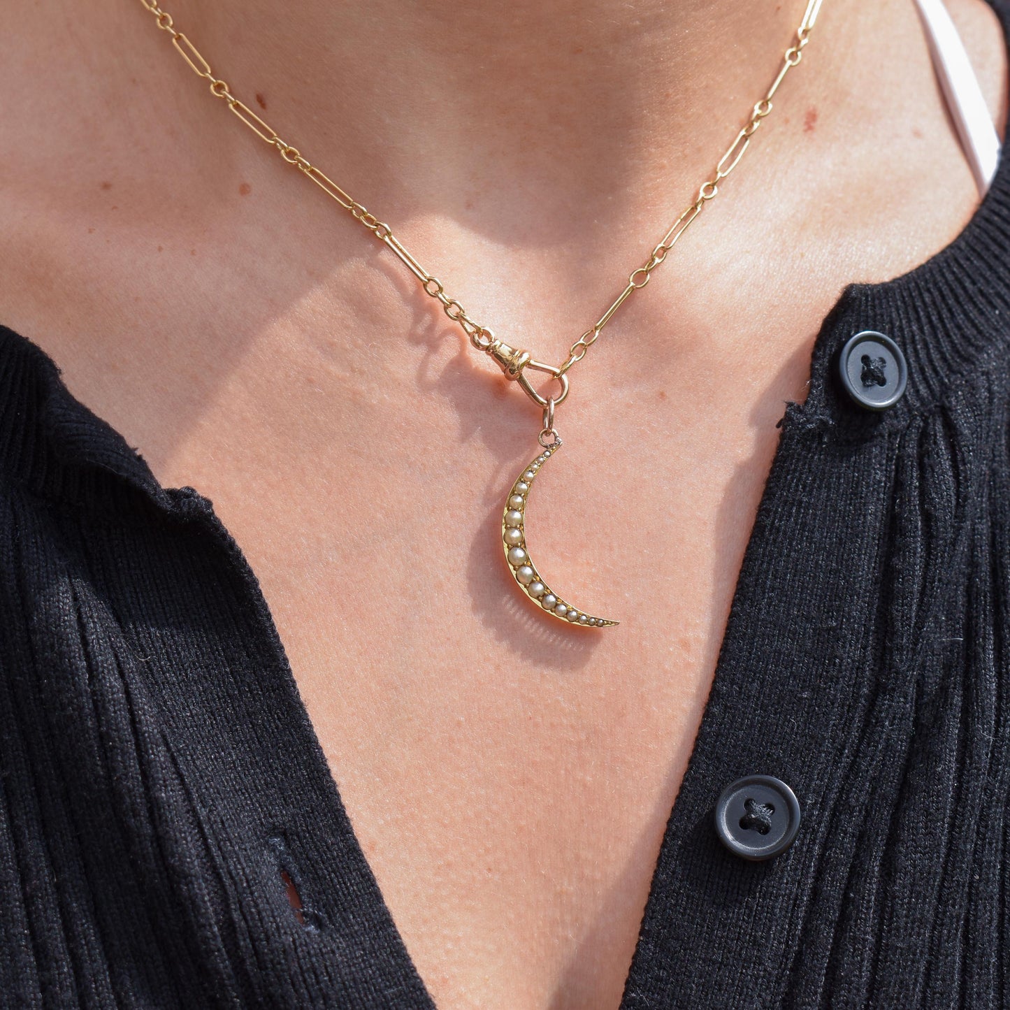 Antique 15ct Gold Pearl Crescent Moon Pendant