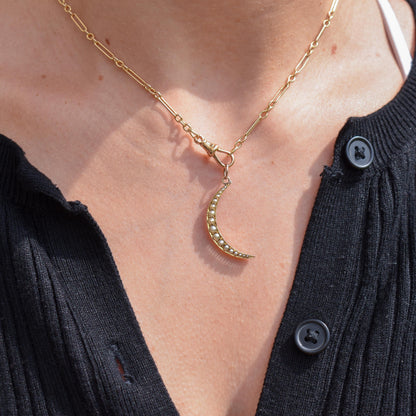 Antique 15ct Gold Pearl Crescent Moon Pendant