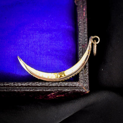 Antique 15ct Gold Pearl Crescent Moon Pendant