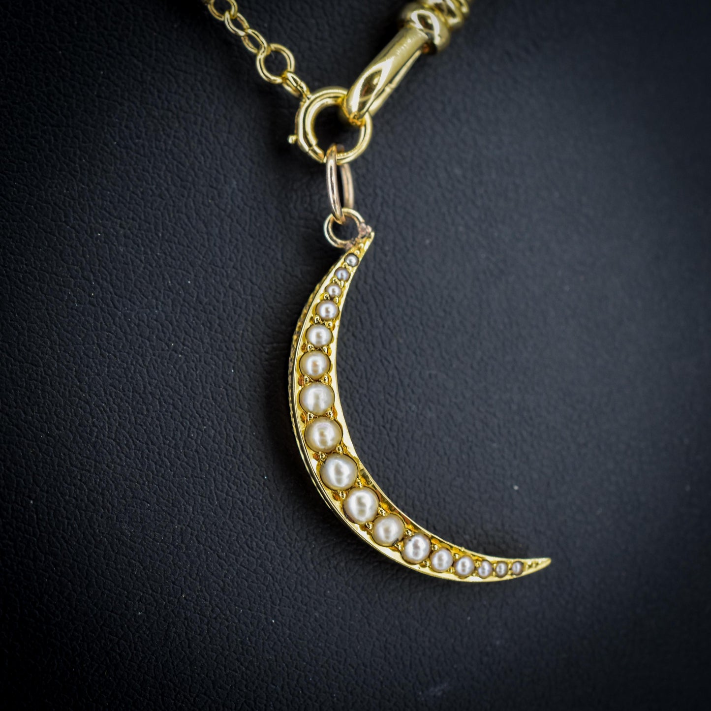Antique 15ct Gold Pearl Crescent Moon Pendant