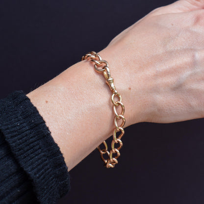 Antique 15ct Gold Oval Curb Bracelet with Dog Clip | 8"
