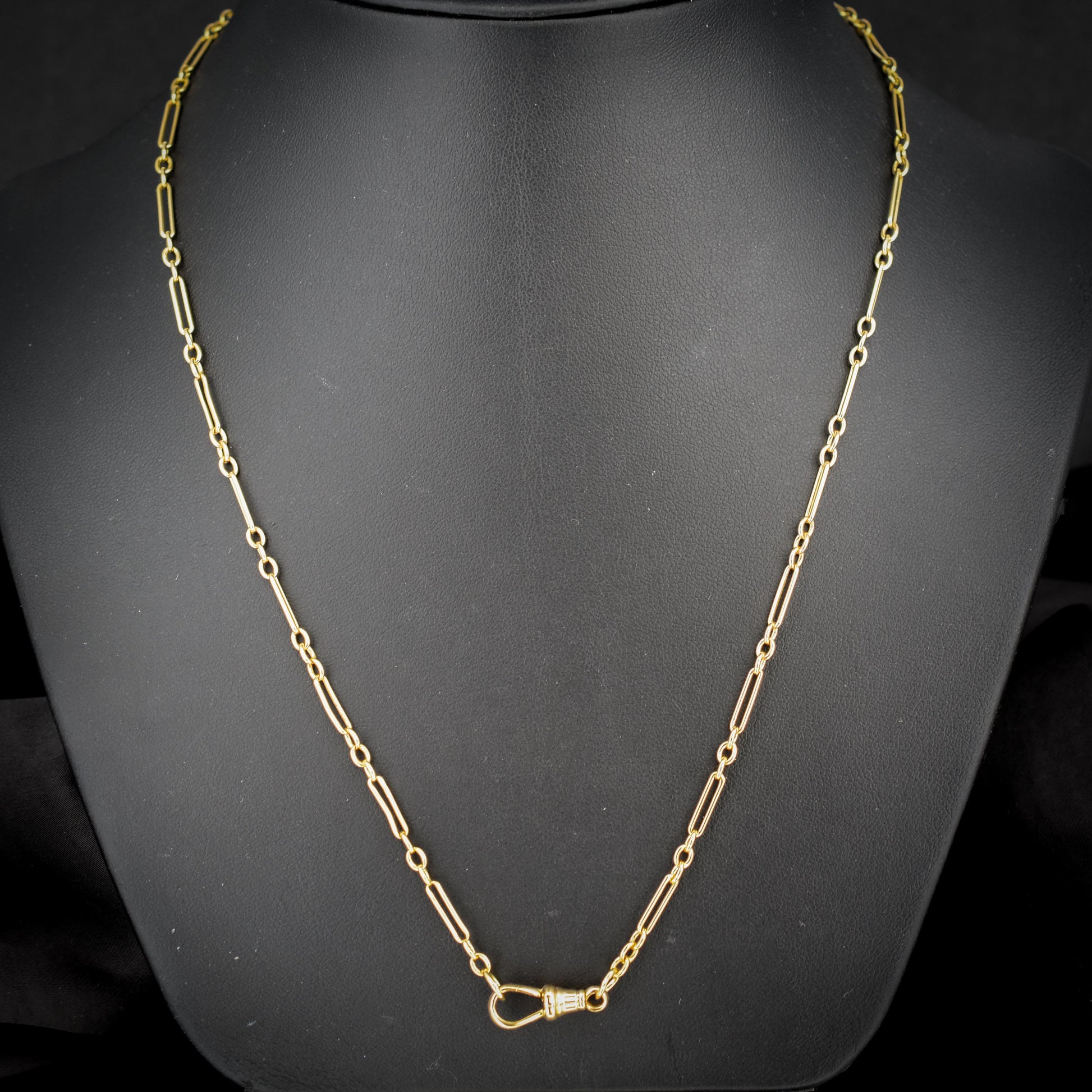 Antique 9ct Yellow Gold Paperlink Chain with Dog Clip | 22.25" Length
