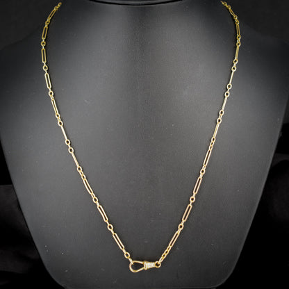 Antique 9ct Yellow Gold Paperlink Chain with Dog Clip | 22.25" Length