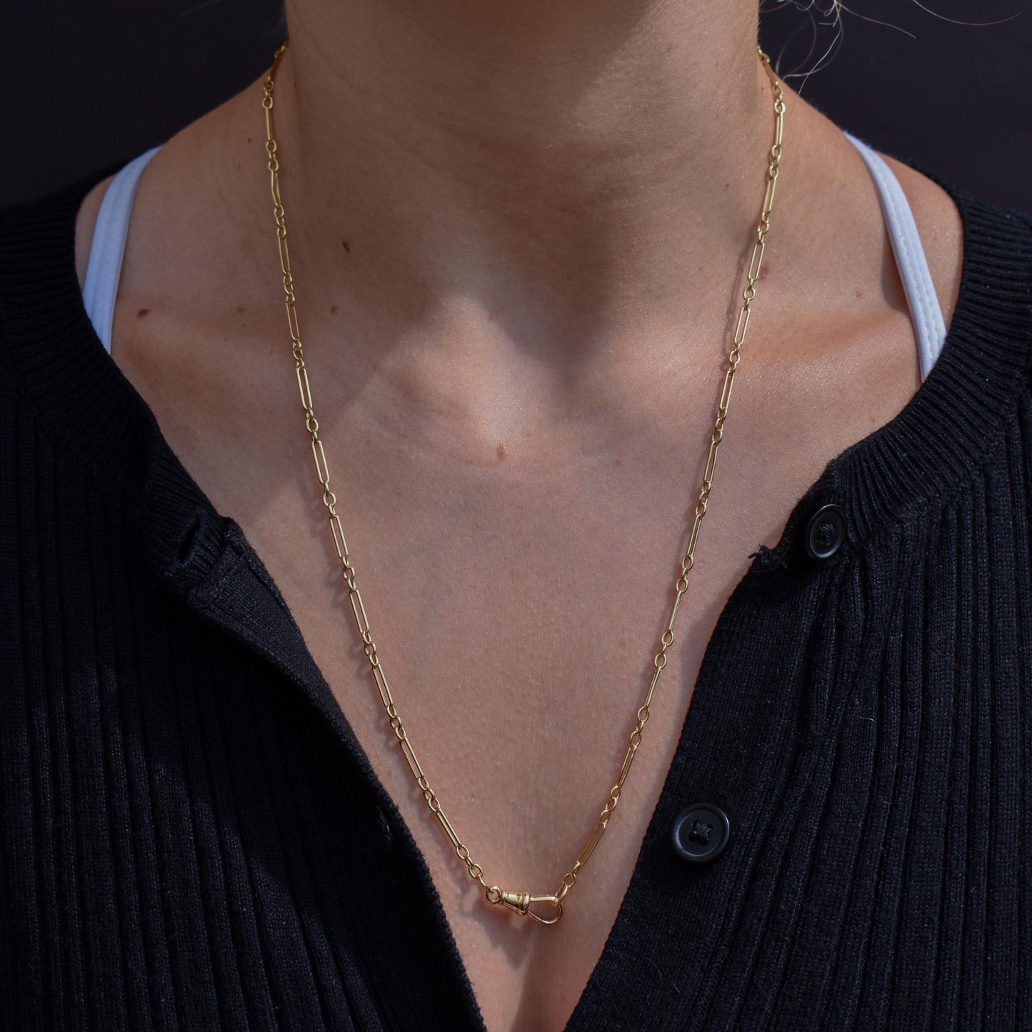 Antique 9ct Yellow Gold Paperlink Chain with Dog Clip | 22.25" Length