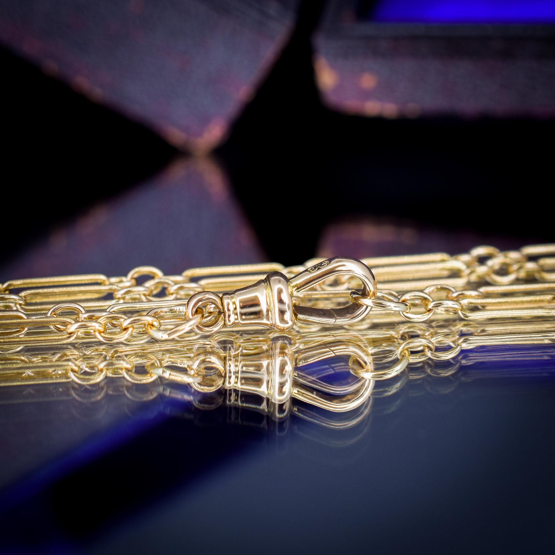 Antique 9ct Yellow Gold Paperlink Chain with Dog Clip | 22.25" Length