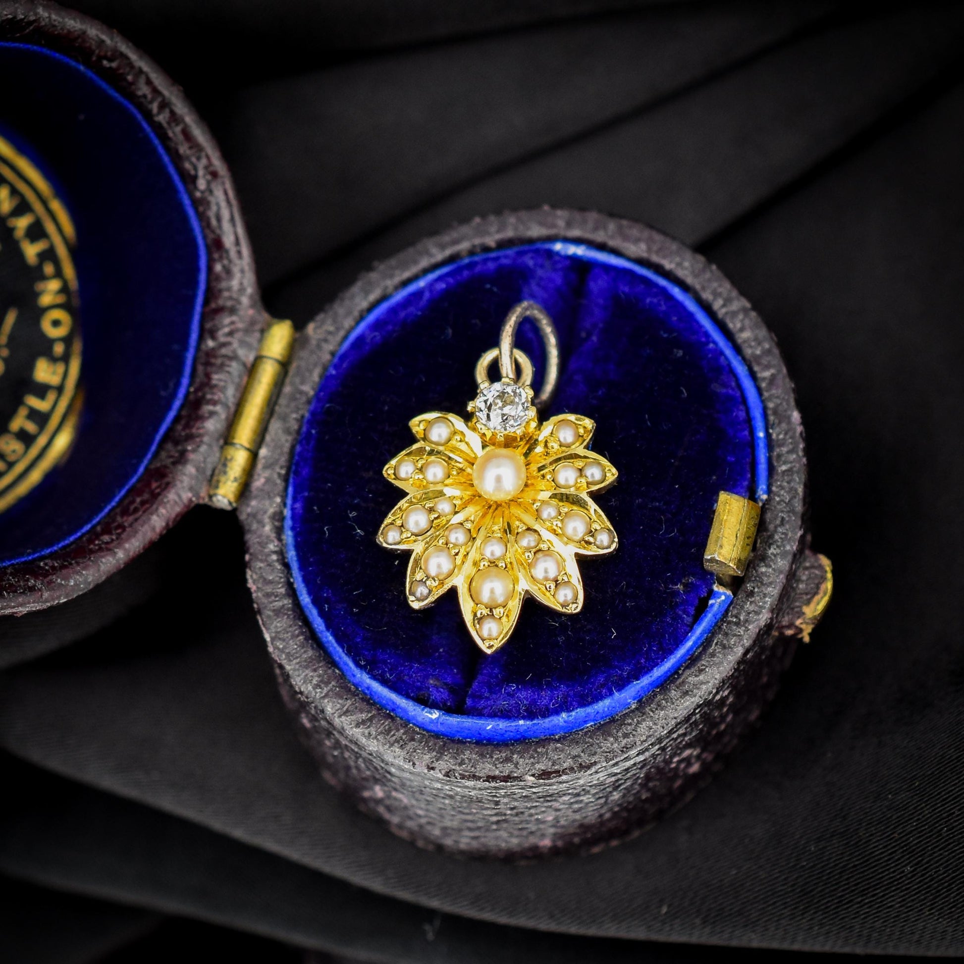 Antique 15ct Gold Pearl and Diamond Flower Pendant