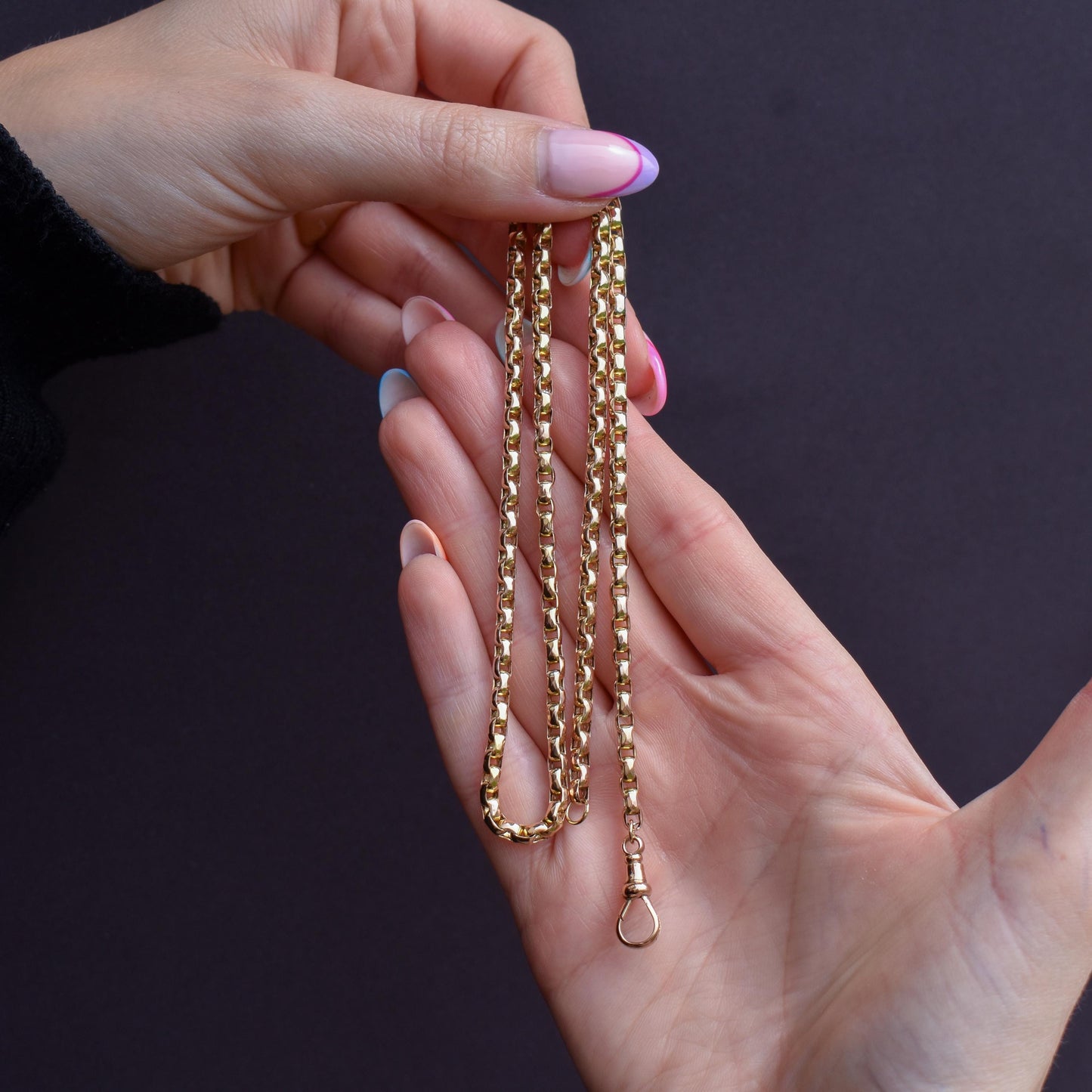 Antique Victorian 9ct Gold Faceted Link Chain Necklace with Dog Clip | 20"