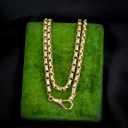 Antique Victorian 9ct Gold Faceted Link Chain Necklace with Dog Clip | 20"