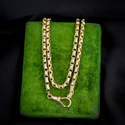 Antique Victorian 9ct Gold Faceted Link Chain Necklace with Dog Clip | 20"