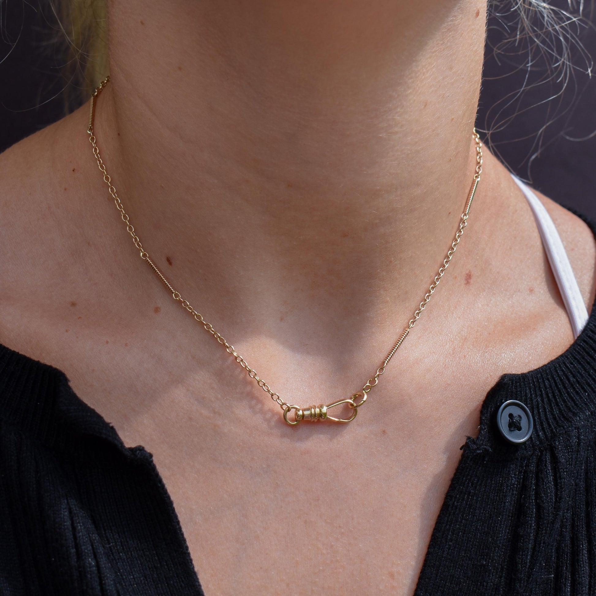 Vintage Fancy Link 10ct Yellow Gold 15.5″ Watch Chain Necklace