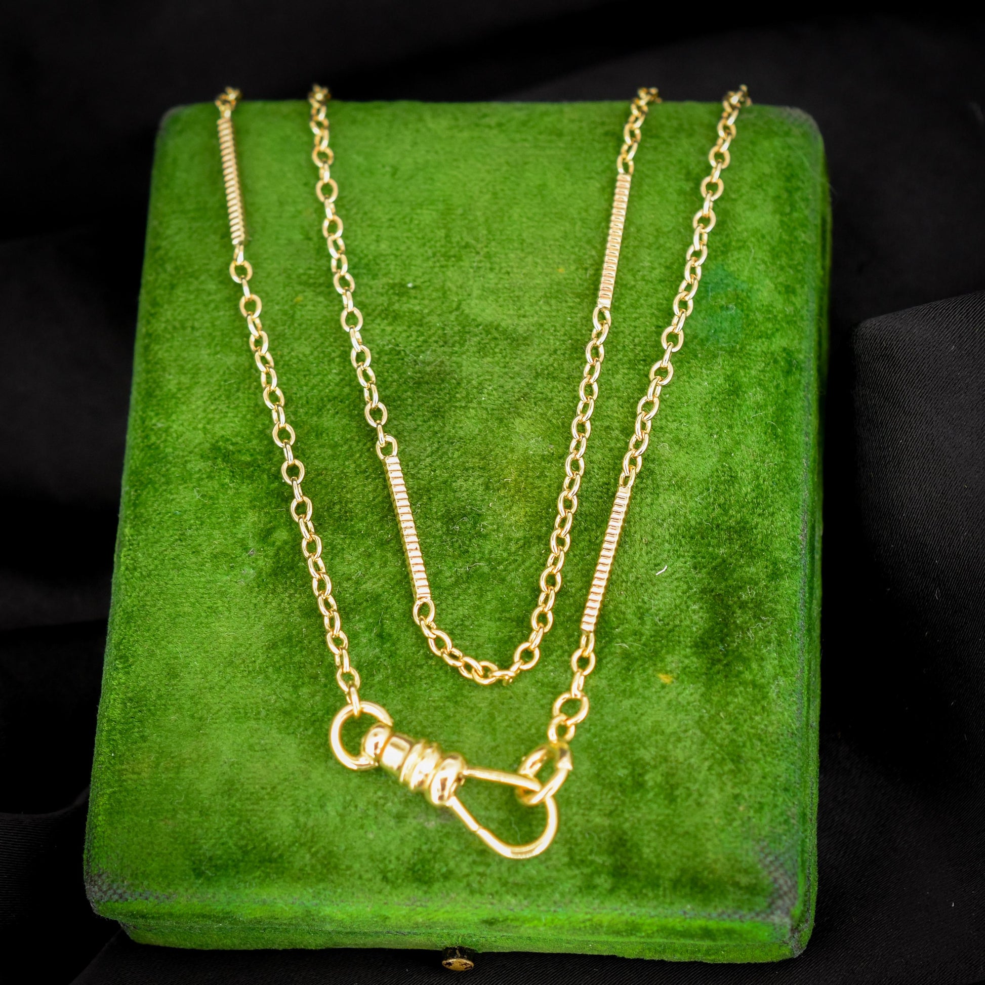 Vintage Fancy Link 10ct Yellow Gold 15.5″ Watch Chain Necklace