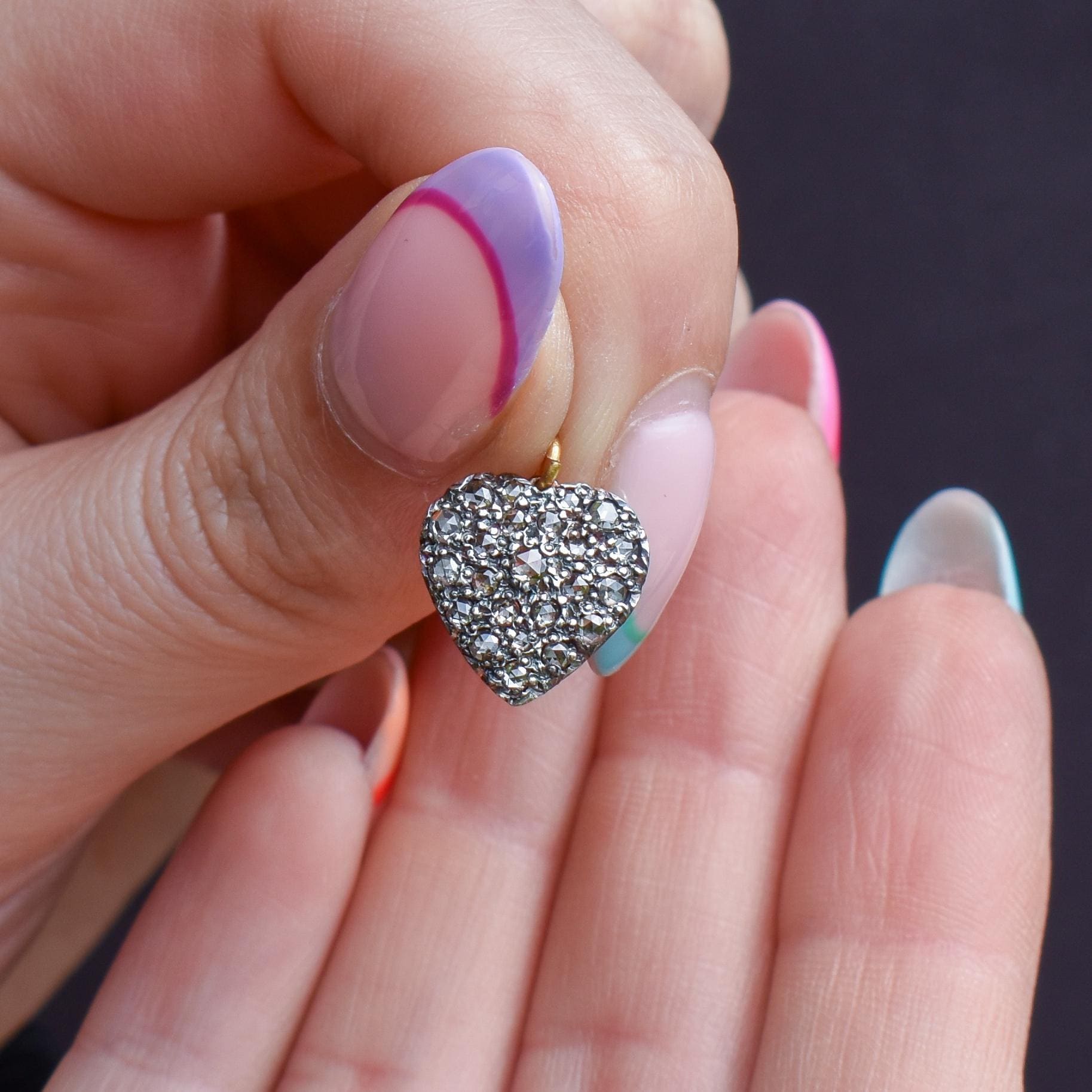 Rose cut Diamond Gold Heart Pendant 0.70ct Total | Antique Style