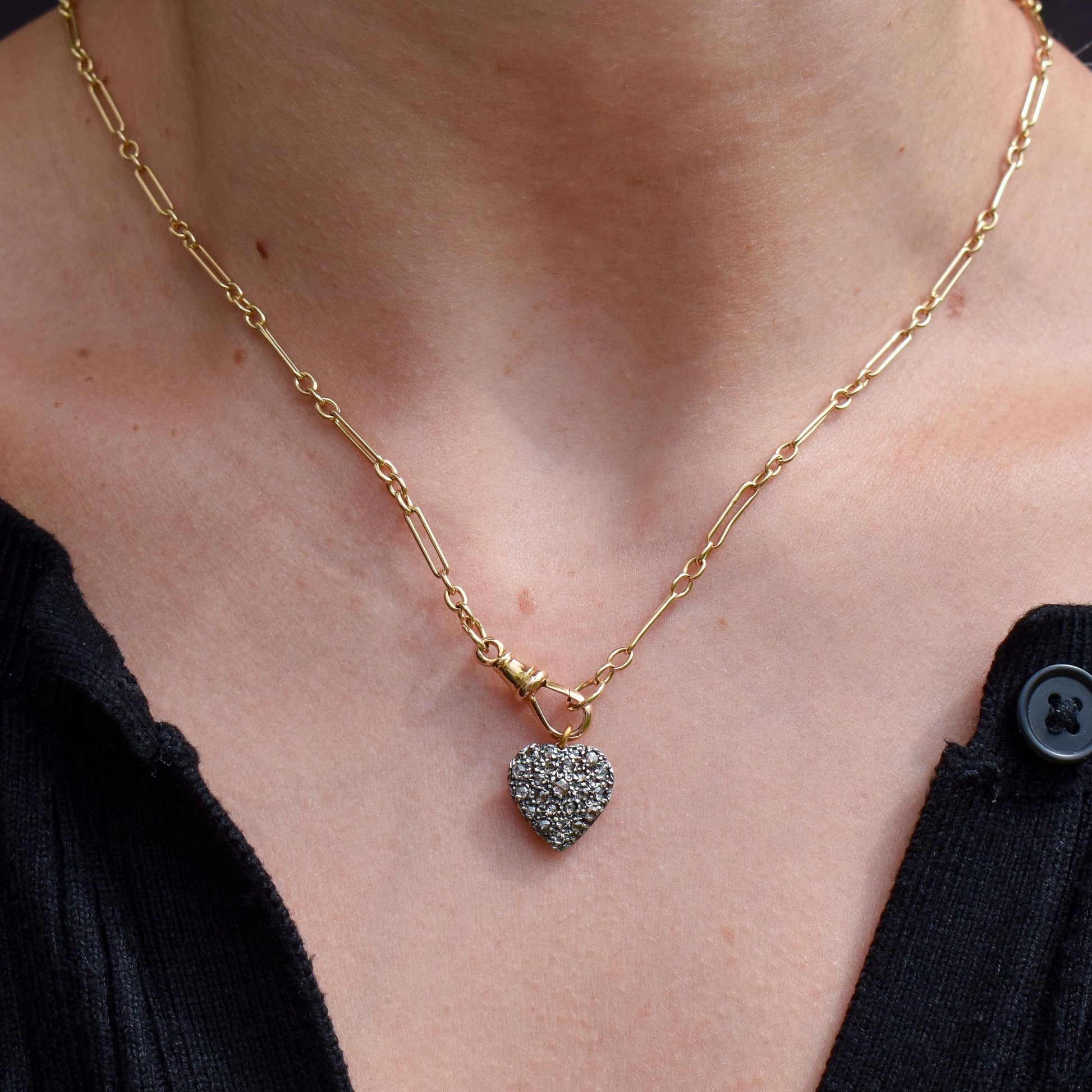 Rose cut Diamond Gold Heart Pendant 0.70ct Total | Antique Style