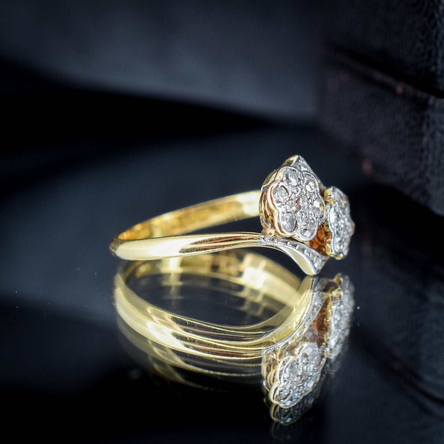 Antique Diamond Cluster Flower Daisy 18ct Gold Double Twist Ring