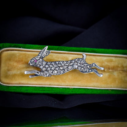 Antique Style 1.10ct Diamond Rabbit Hare Brooch Pin