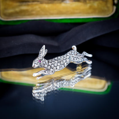 Antique Style 1.10ct Diamond Rabbit Hare Brooch Pin