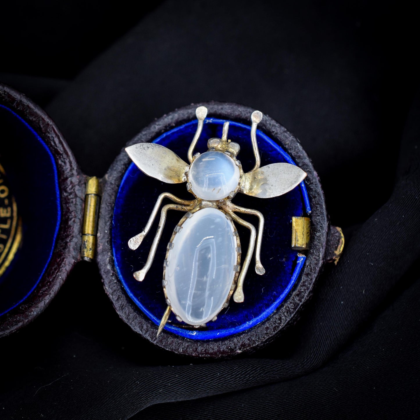 Antique Moonstone Silver Bug Insect Brooch Pin | Victorian