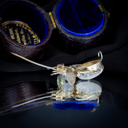Antique Moonstone Silver Bug Insect Brooch Pin | Victorian