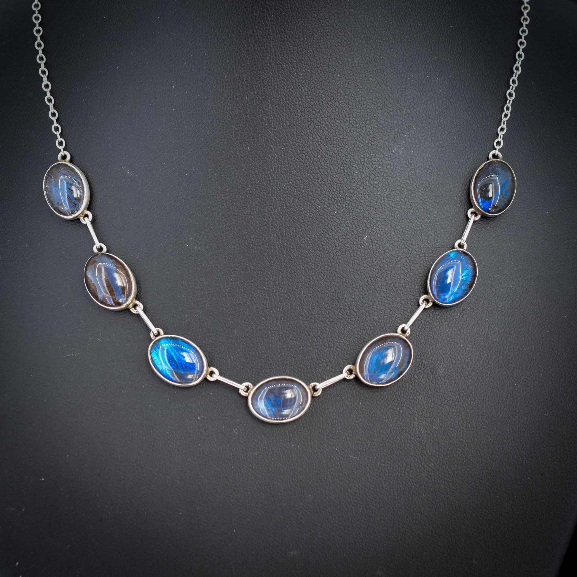 Art Deco Butterfly Wing Fringe Sterling Silver Necklace | 16.5"