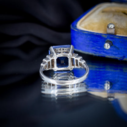 Art Deco Blue Sapphire Sterling Silver Coctail Dress Ring | Antique Vintage