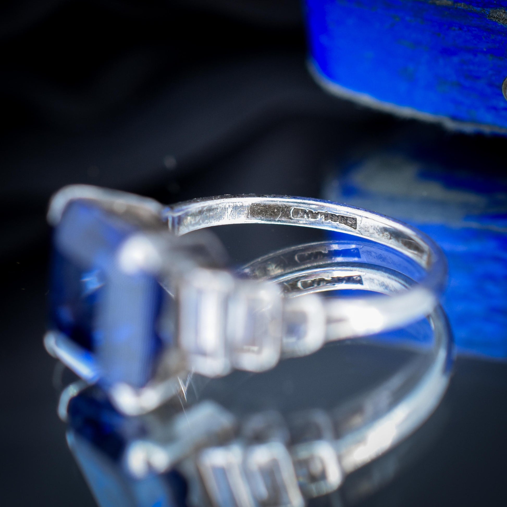 Art Deco Blue Sapphire Sterling Silver Coctail Dress Ring | Antique Vintage