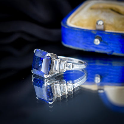 Art Deco Blue Sapphire Sterling Silver Coctail Dress Ring | Antique Vintage
